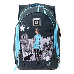 Рюкзак молодежный, Across G15, 43 х 29 х 15 см, эргономичная спинка, чёрный/голубой