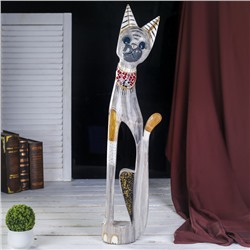 Сувенир дерево "Серая кошка в ошейнике из мозаики" 80х13х7 см