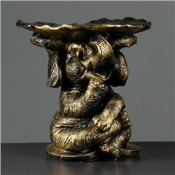 Фигура - подставка "Слон с листком" бронза/золото, 30х30х30см