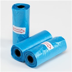Пакеты для уборки за собаками однотонные (3 рулона по 15 пакетов 29х21 см), синие