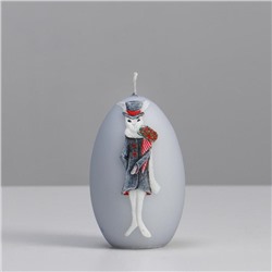Свеча пасхальная яйцо "Элегантный кролик", 6х9 см, светло-серый