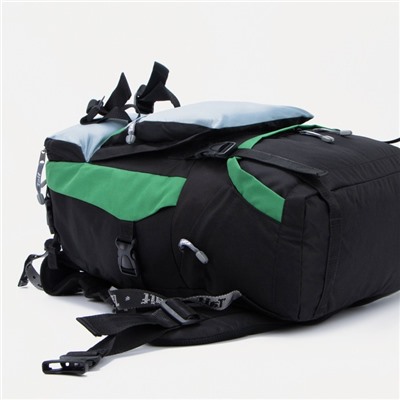 Рюкзак туристический, 40 л, отдел на молнии, 3 наружных кармана, цвет чёрный/зелёный