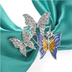 Кольцо для платка "Бабочки", цветное в серебре