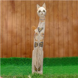 Сувенир дерево "Кошка с мозаичными вставками" серая 100х16х7 см