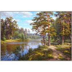Алмазная мозаика «Озеро в лесу» 29.5x20.5 см, 28 цветов