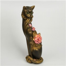 Фигура "Кошка Маркиза" с крупной розой черн/золото 14х14х48 см