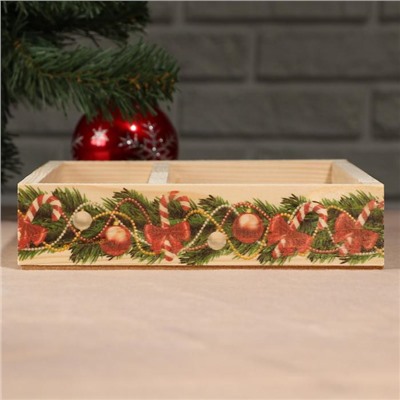 Ящик-кашпо подарочный "Новогодняя гирлянда", 2 отдела, 25,5×20×5 см