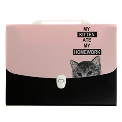 Папка-портфель 12 отделений на замке, A4 (330 x240 x30 мм) 800 мкм, deVENTE Hidden Cat , цвет розовый