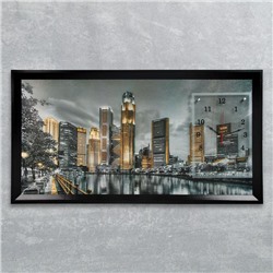 Часы-картина настенные, серия: Город, "Ночной Сингапур", 50 х 100 см, микс