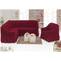 Комплект чехлов на мебель угловой диван и кресло бордо