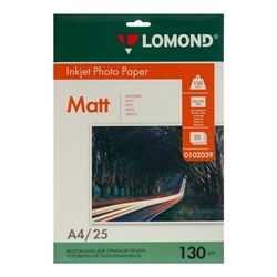 Фотобумага для струйной печати А4 LOMOND, 130 г/м², матовая двусторонняя, 25 листов (0102039)