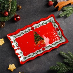 Блюдо прямоугольное Доляна «Счастливого Нового года», 29,3×18,8 см, цвет красный