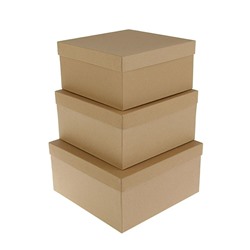 Набор коробок 3 в 1 "Крафт однотонный" 25,5 х 25,5 х 13 - 21,5 х 21,5 х 11 см