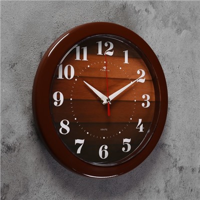 Часы настенные круглые"Паркет", коричневый обод, 23х23 см  Рубин