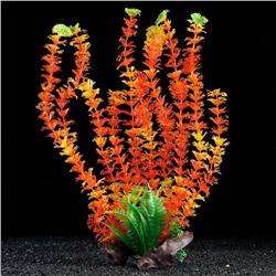 Растение искусственное аквариумное на платформе в виде коряги, 40 см, оранжевое