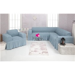 Комплект чехлов на угловой диван и кресло с оборкой серо голубой 215, Характеристики