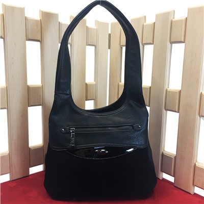 Модная женская сумочка Al_Pari комбинированная натуральной замшей черного цвета.