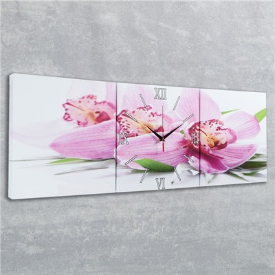 Часы настенные модульные «Сиреневые орхидеи», 35 × 110 см