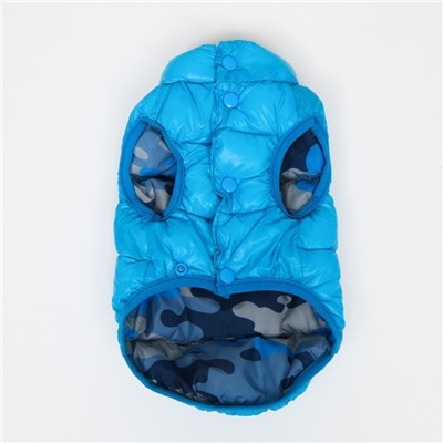 Куртка для собак двухсторонняя с принтом, размер 10 (ДС 25 см, ОГ 34 см, ОШ 24 см),голубая