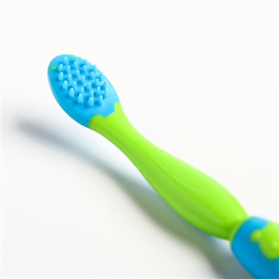 Детская зубная щетка-массажер с силиконовыми щетинками, от 6 мес., цвет зеленый/голубой