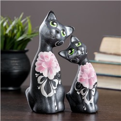 Фигура "Love Коты" ушастые 6 × 7 × 17 см черные серебро (набор 2 шт) 215
