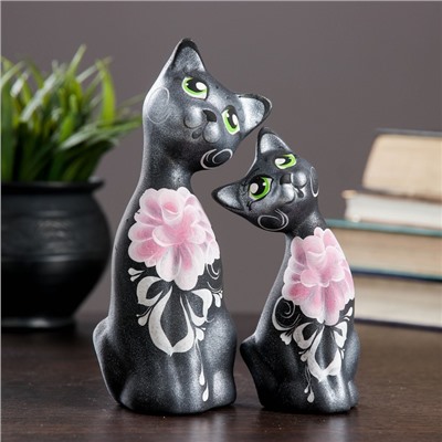 Фигура "Love Коты" ушастые 6 × 7 × 17 см черные серебро (набор 2 шт) 215