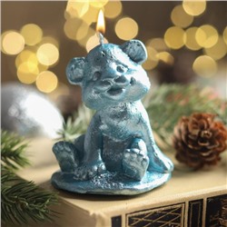 Свеча новогодняя "Символ года - тигрёнок", 7.5 см, голубой металлик