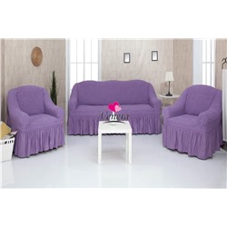 Комплект чехлов на трехместный диван и 2 кресла с оборкой лиловый 217, Характеристики