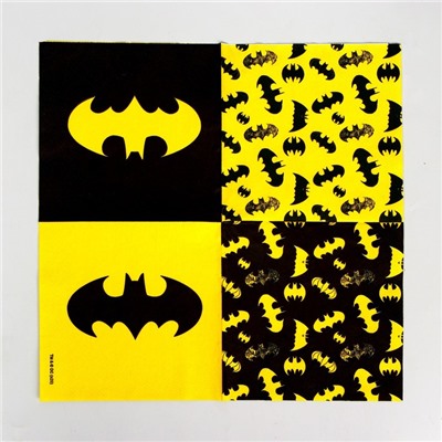 Салфетки бумажные трехслойные Batman, жёлтые 33×33 см, набор 20 шт.