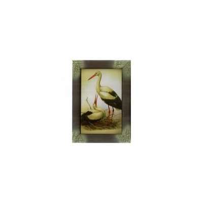 Картина Фен-Шуй Птицы 14х19см 044 Аисты, узкая зеленая рама SH
