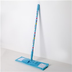 Швабра для мытья пола плоская Доляна «Цветочки», насадка микрофибра 42×12 см, телескопическая ручка 68-121 см, цвет МИКС