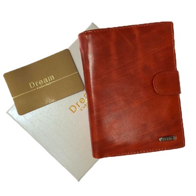 Шикарный кошелёк-портмоне Dream из натуральной кожи огненно-рыжего цвета.