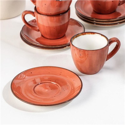 Сервиз кофейный «Сапфир», 12 предметов: 6 чашек 100 мл, 6 блюдец d=11,5 см, цвет оранжевый