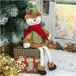 Мягкая игрушка "Снеговик с ёлочками - длинные ножки" сидит 8,5*28 см, зелёный
