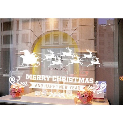 Декоративная рождественская наклейка на стекло "Сани Санта - Клауса"