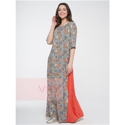 Платье женское 201-3601; Ш55/Ш43 оливковый-цветы/апельсиновая корочка