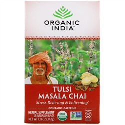 Organic India, Чай масала с тулси, 18 пакетиков, 37,8 г (1,33 унции)