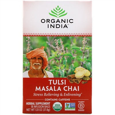 Organic India, Чай масала с тулси, 18 пакетиков, 37,8 г (1,33 унции)