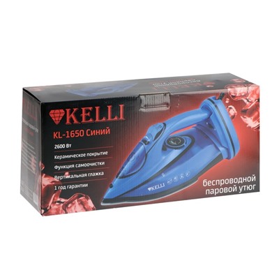 Утюг KELLI KL-1650С, 2600 Вт, керамическая подошва, беспроводной, 320 мл, синий