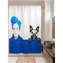Фотоштора для ванной Девушка с собачкой