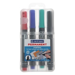 Набор маркеров перманентных, 4 цвета, 1-4.6 мм Centropen 8576, скошенные, пластиковая упаковка