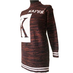 Размер единый 42-46. Удлиненный свитер Bizarre шоколадного цвета c контрастными нитями и нашивкой.