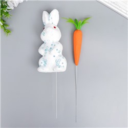 Декор пасхальный на палочке "Кролик в посыпке с кружочками и морковка" набор 2 шт 15 см