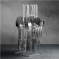 Набор столовых приборов «Водопад», 24 предмета, на подставке, цвет серебряный