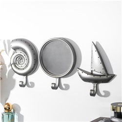 Крючки декоративные с зеркалом "Корабль и ракушка" набор 3 шт 18,5х37,5 см