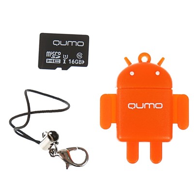 Карта памяти Qumo Fundroid MicroSD 3в1 16Гб Class 10 + USB картридер , оранжевый