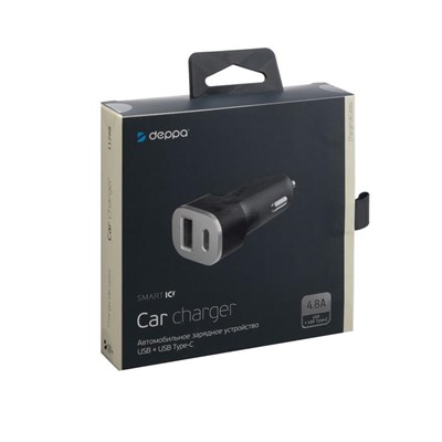 Автомобильное зарядное устройство Deppa, USB QC 3.0, 3 А, черное
